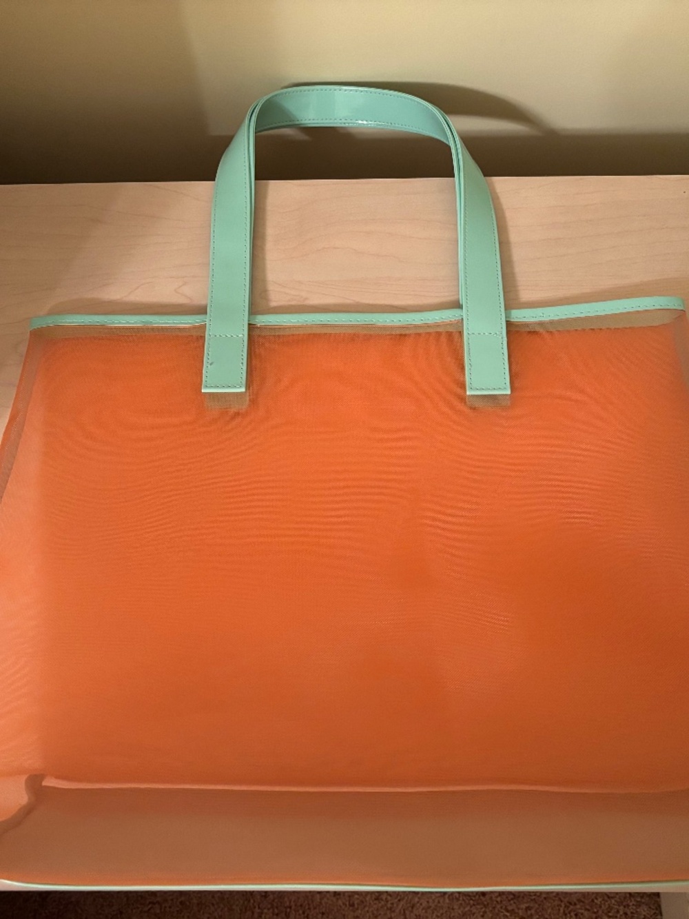 New Clinique Tangerine and Aqua Mesh Tote Bag